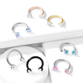 Internally Threaded Surgical Steel Double Pink CZ Gem Horseshoe
